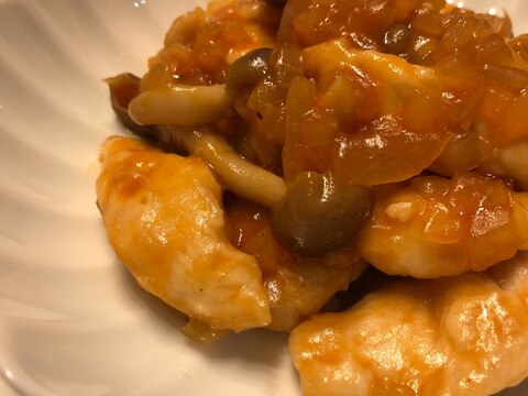 ささみで簡単*きのことたまねぎたっぷり鳥チリ